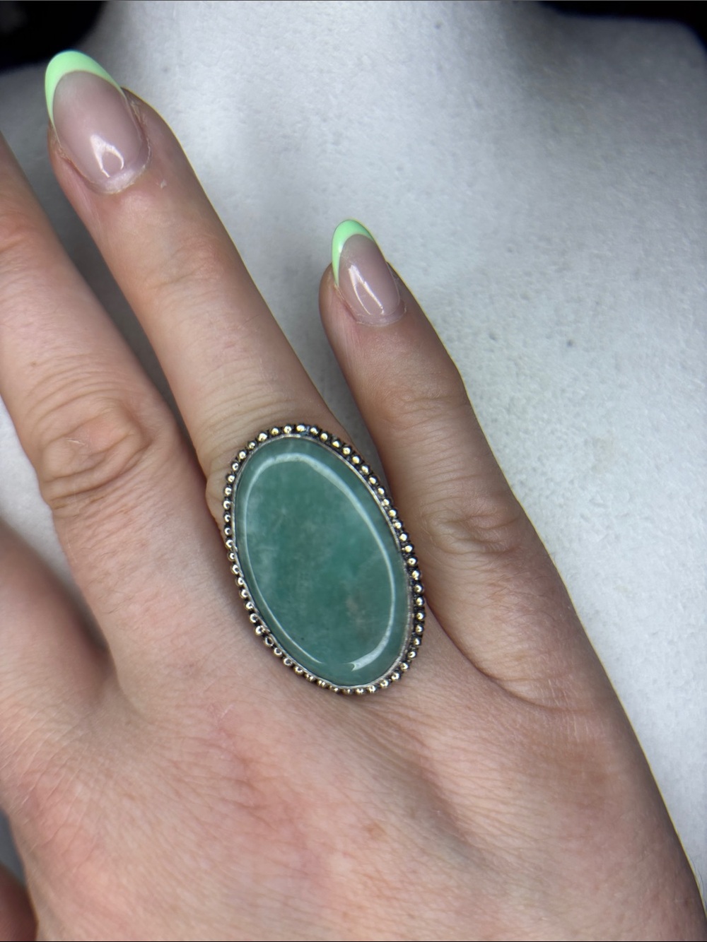 Silver Oval amazonite Stone Statement Ring